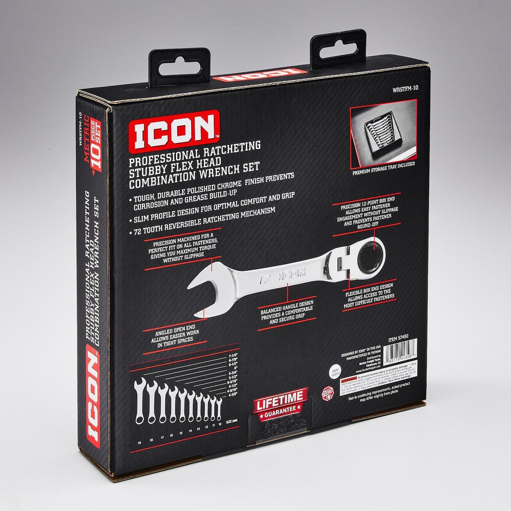 Metric Ratcheting Combination Wrench Set, 10-Piece A70899