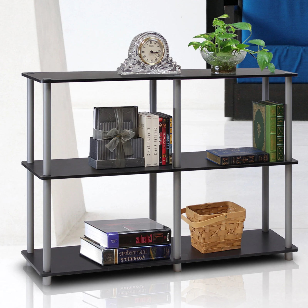 3-Tier Double Size Storage Display Rack in Black/Gray E103