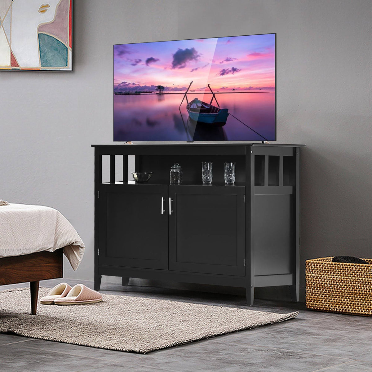 Black 2 Doors Kitchen Sideboard Cabinet N530