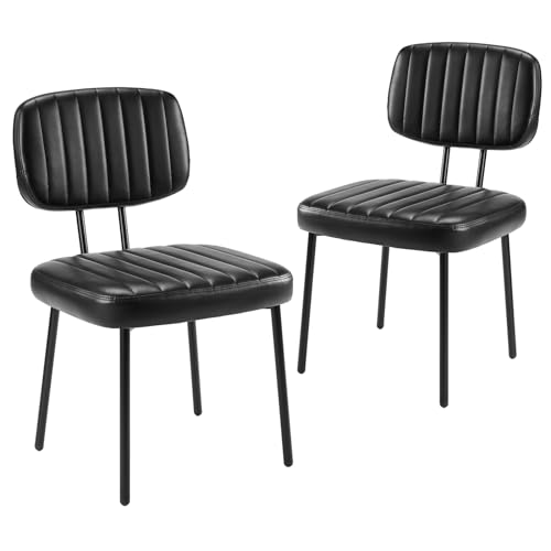 Upholstered Dining Chairs Set of 4 Faux Leather Metal Legs Black L5484