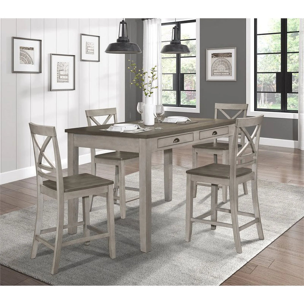 Brown and Light Gray Counter Height Chair Set of 2 V4456