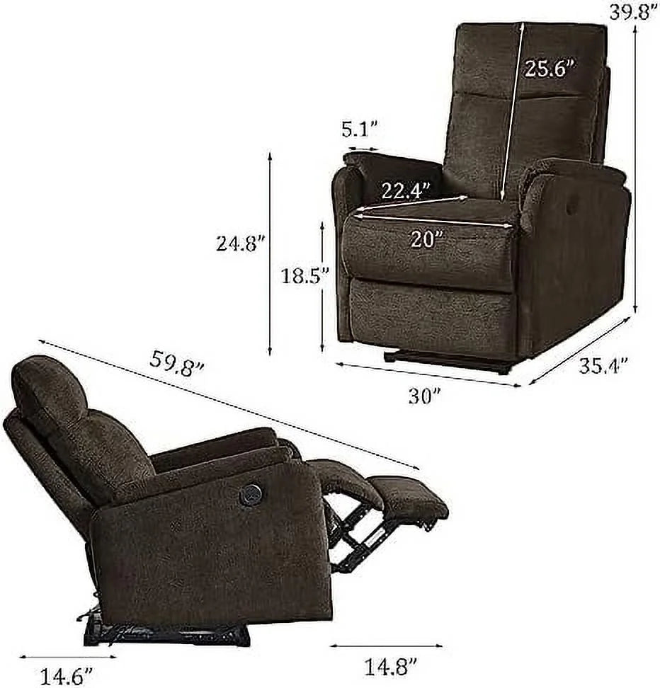 Dark Brown Fabric Power Recliner Chair with USB Port I1323