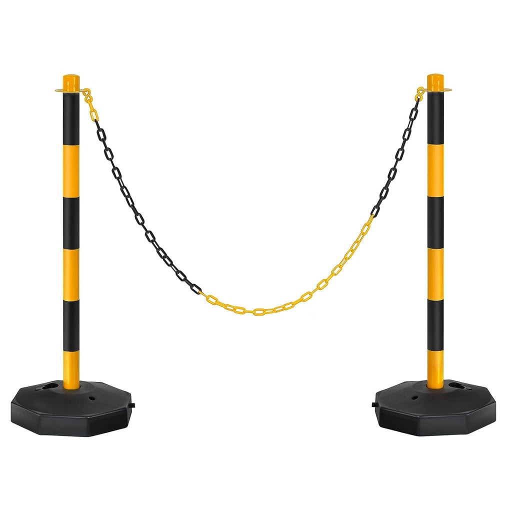 2 Pack Plastic Delineator Post Cone with Fillable Base, Black & Yellow O81939