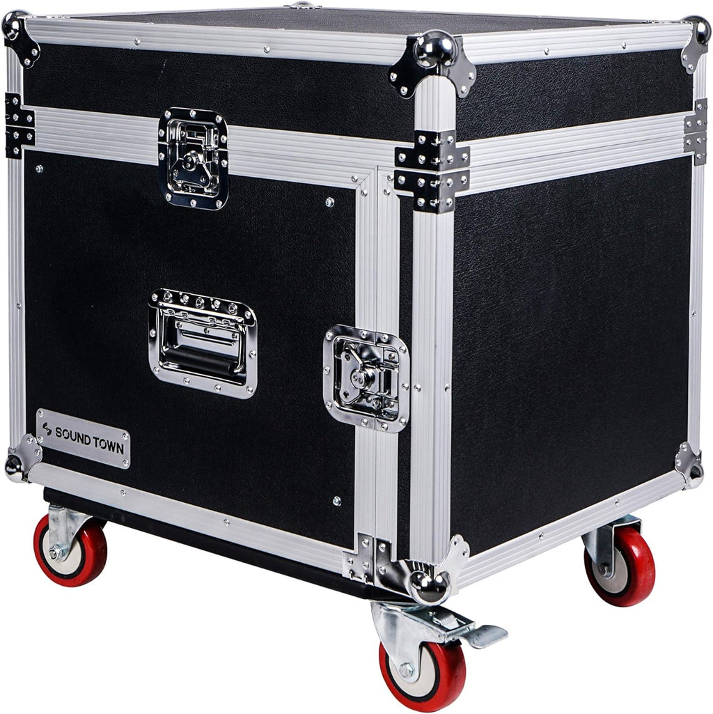 8U PA DJ Pro Audio Rack Road Case with 13U Slant Mixer Top and Casters N839