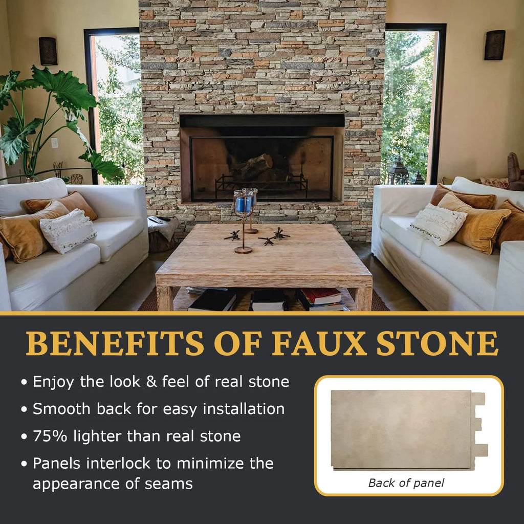 Faux Stacked Stone 3D Textured Wall Panel Sample, 8"L x 8"H, Cambridge Gray G4560