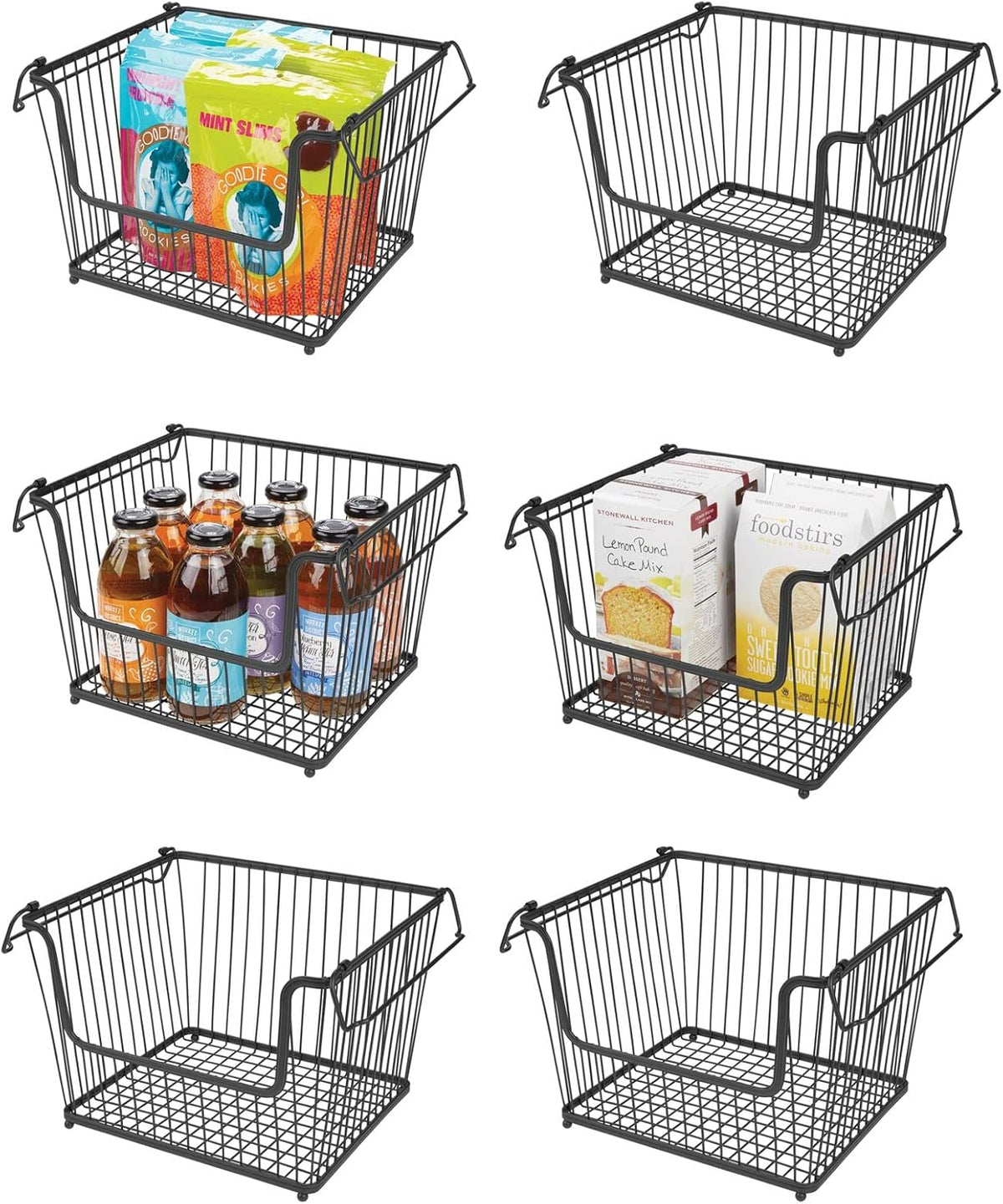 White 6 Pack Stackable Metal Wire Storage Basket with Handles J40177