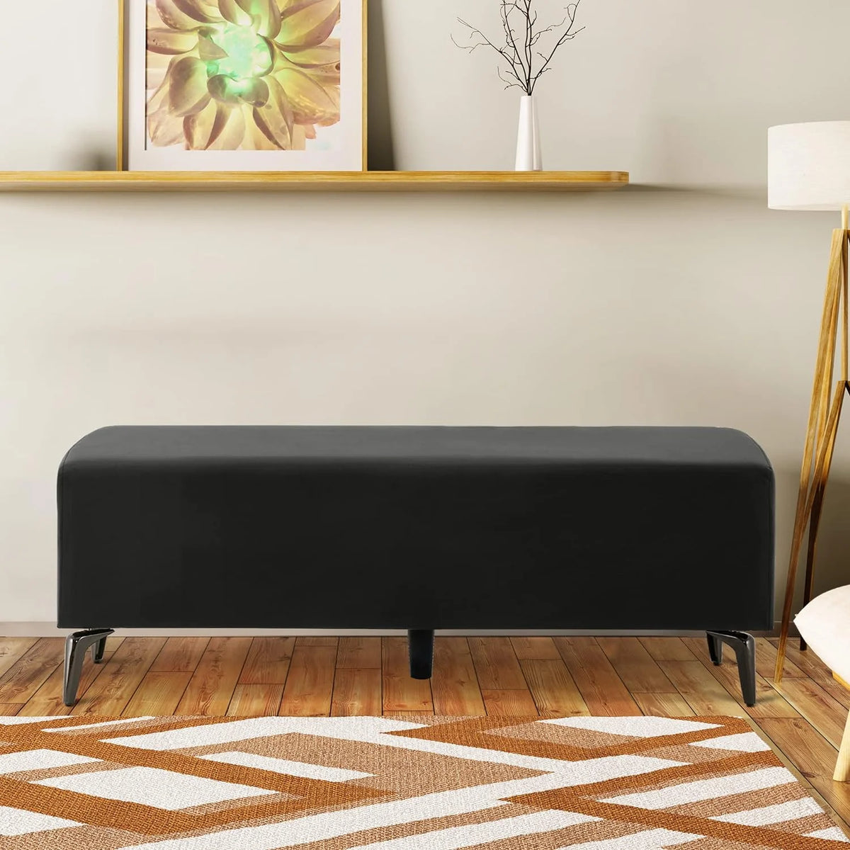 Black Faux Leather Waiting Room Bench S594091