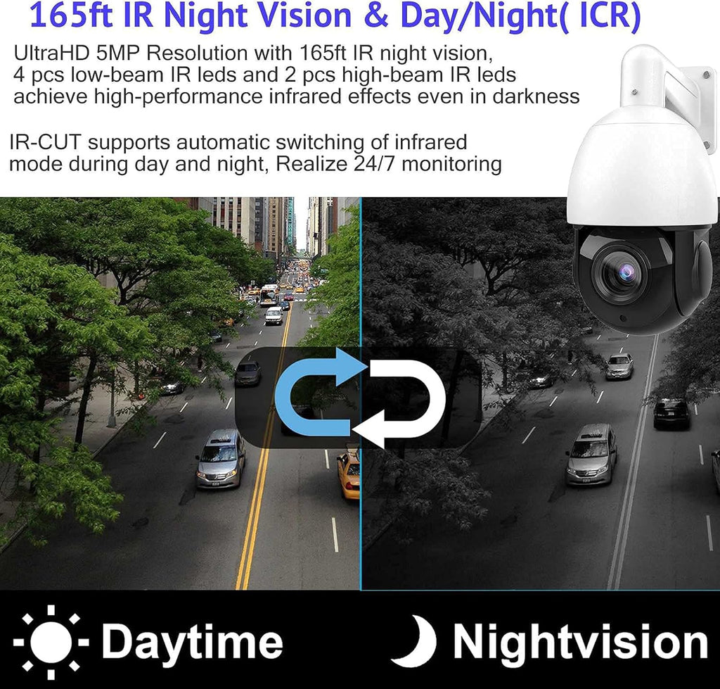 5MP Outdoor PTZ POE Security IP Camera Speed Dome with 18x Optical Zoom Pan Tilt 165ft IR Night Vision Motion Detection IP66 Waterproof G480