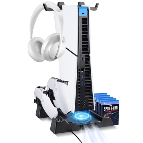 PS5 Slim Stand with Cooling Fan and Controller Charging Station White G2131