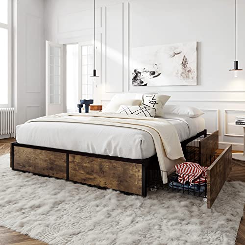 Queen Platform Bed Frame with Storage Drawers C27666