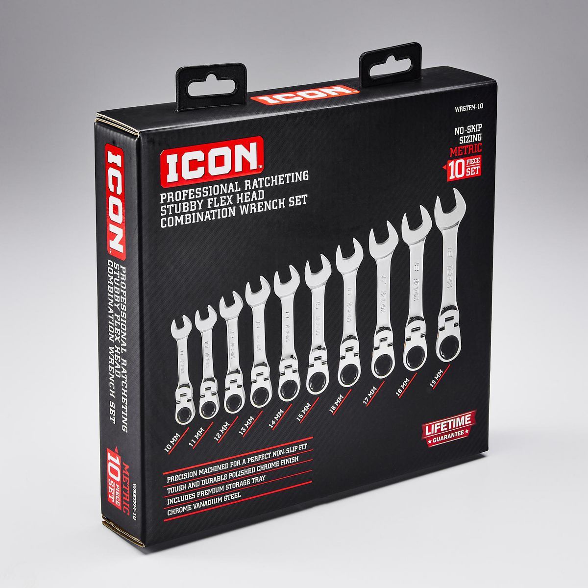 Metric Ratcheting Combination Wrench Set, 10-Piece A70899