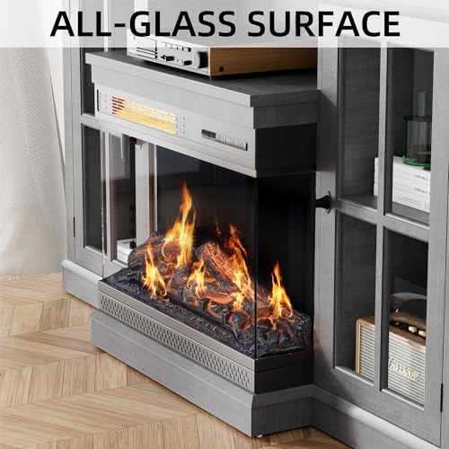 Gray Glass Fireplace TV Stand C493587