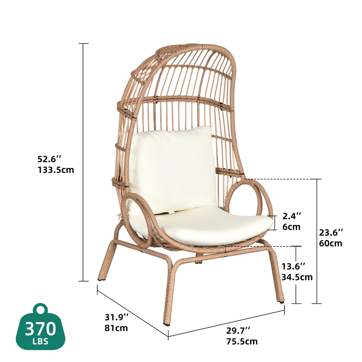 Oversized Wicker Egg Chair with Steel Frame P580