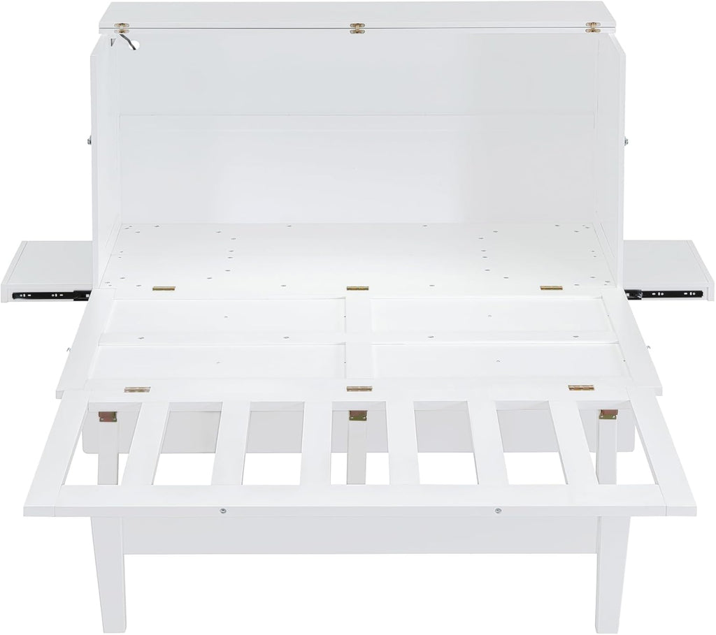 White Queen Size Murphy Bed with Wooden Slat Support T565344