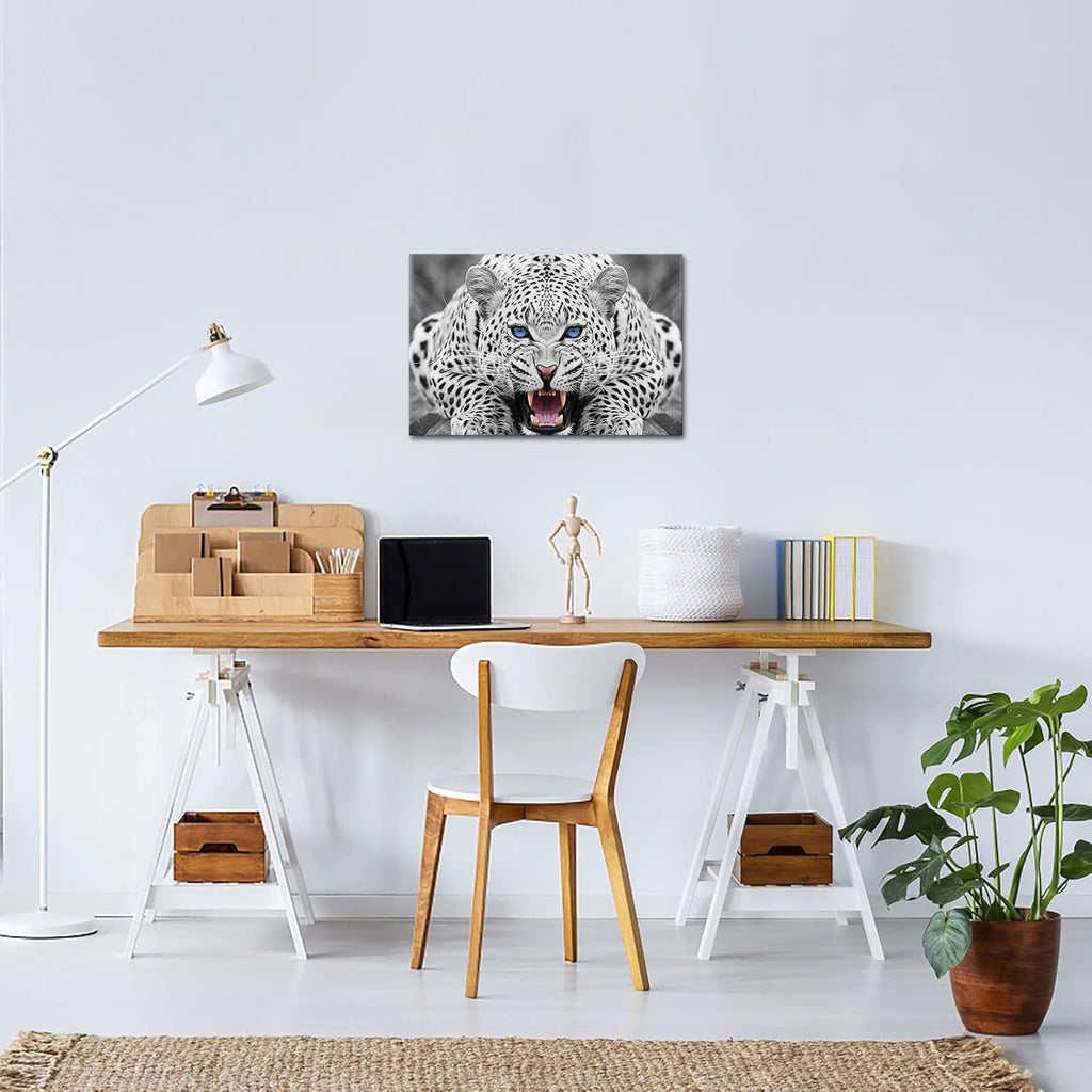 Framed Grey Leopard Canvas Wall Art 16x24 V23080