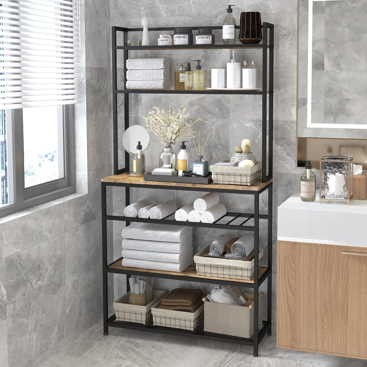 Industrial Kitchen Baker's Rack Microwave Oven Stand Kitchen Pantry Shelf Free Standing Utility Storage Cabinet Sideboard U642