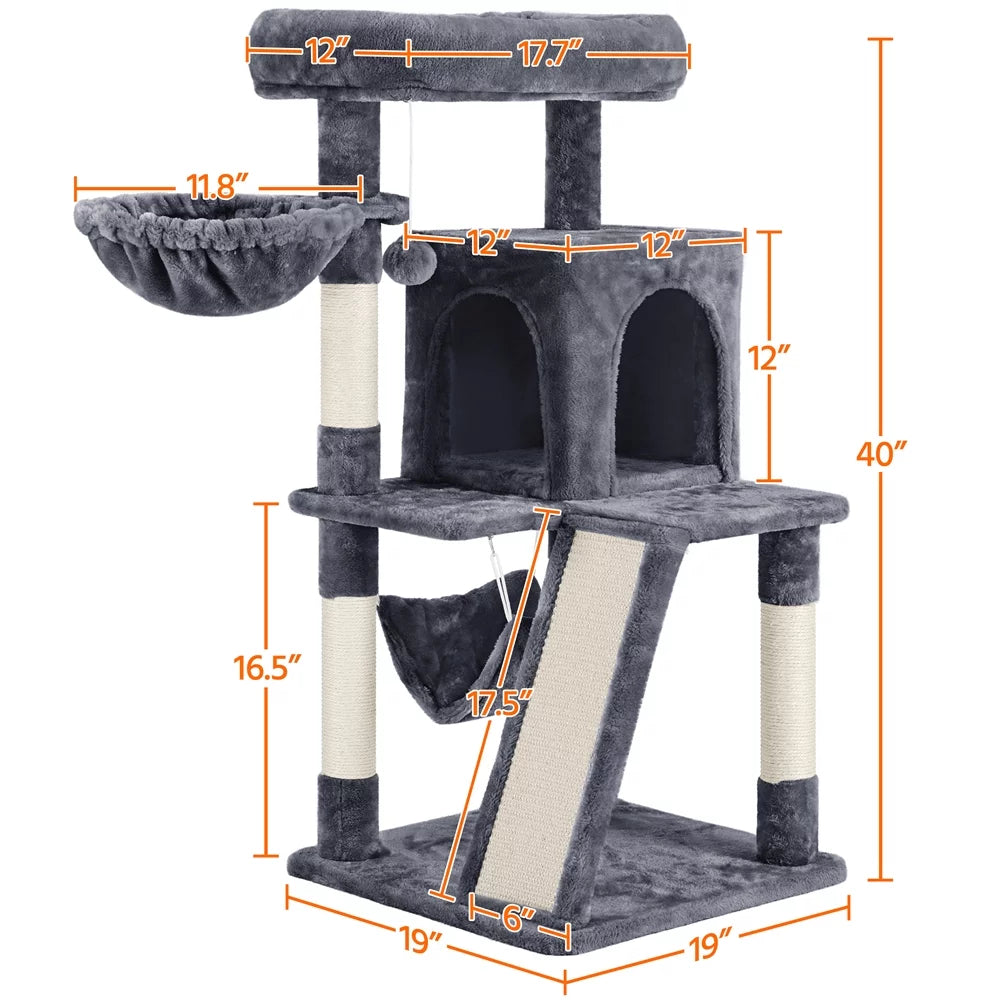 Dark Gray Cat Tree Tower with Condo Perch Platform Basket W143120