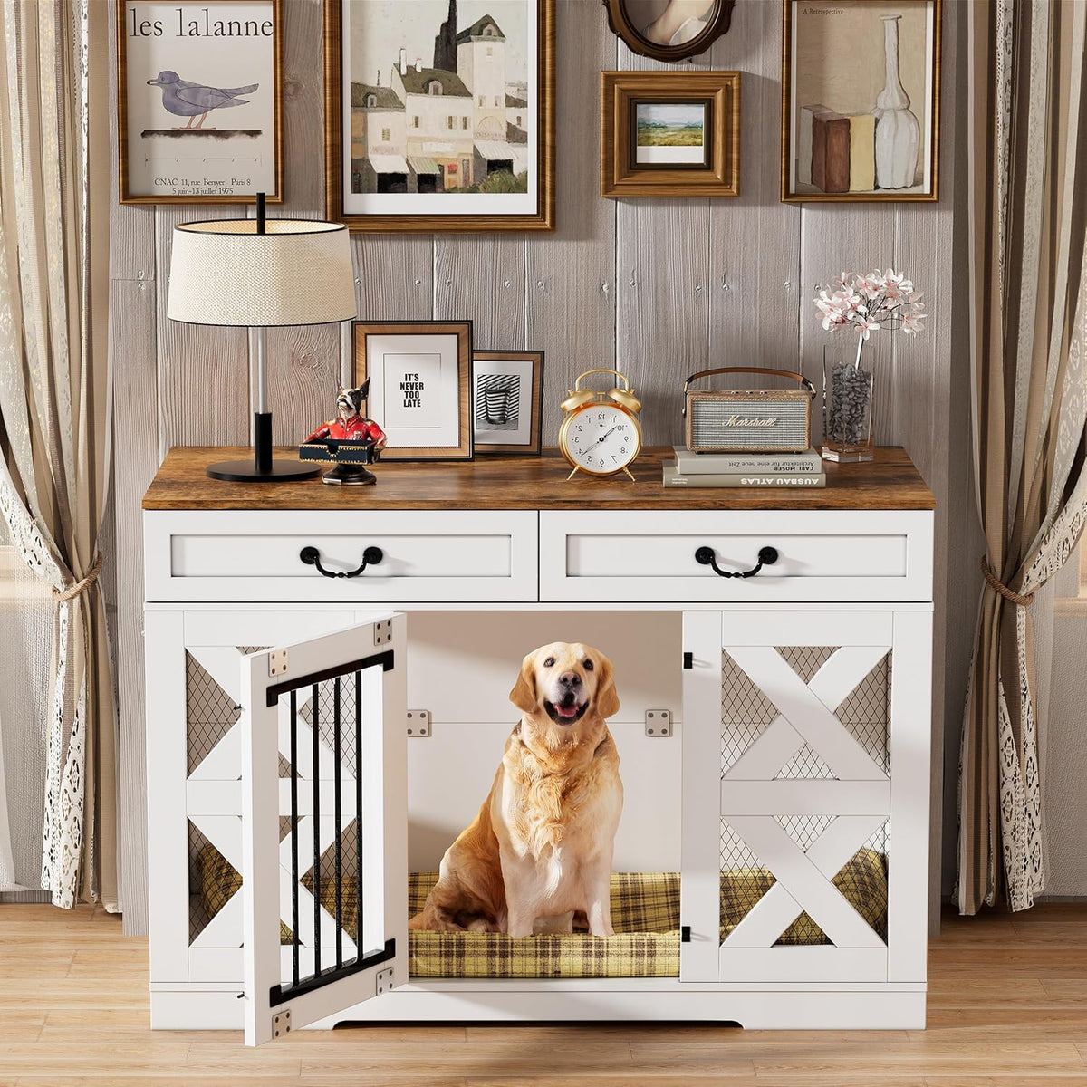 Large Dog Crate with Drawers Storage and Locks M31326