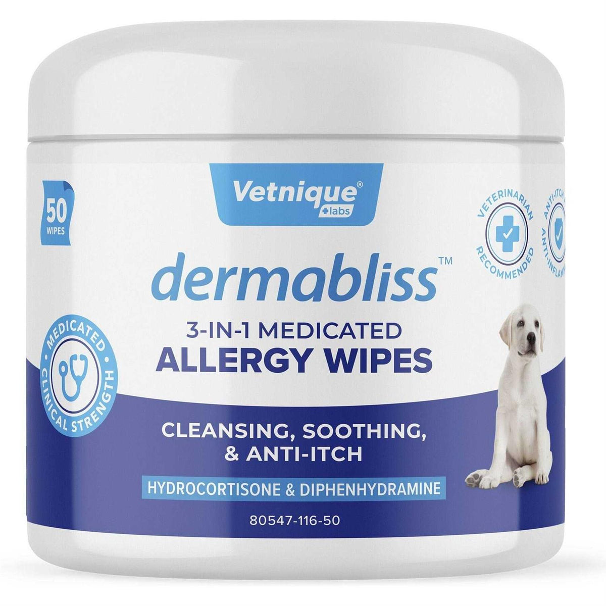 Medicated Hydrocortisone Allergy Cat & Dog Wipes U611