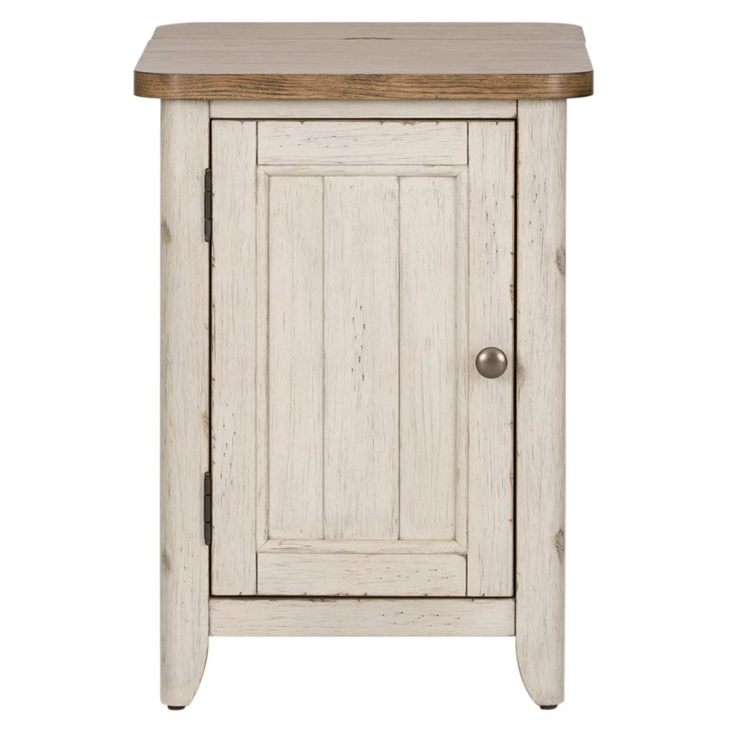 White Door Chair Side Table with Charging Station U909