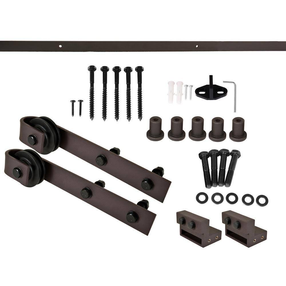 Cherry Red Stained Wood Interior Sliding Barn Door with Hardware Kit V835