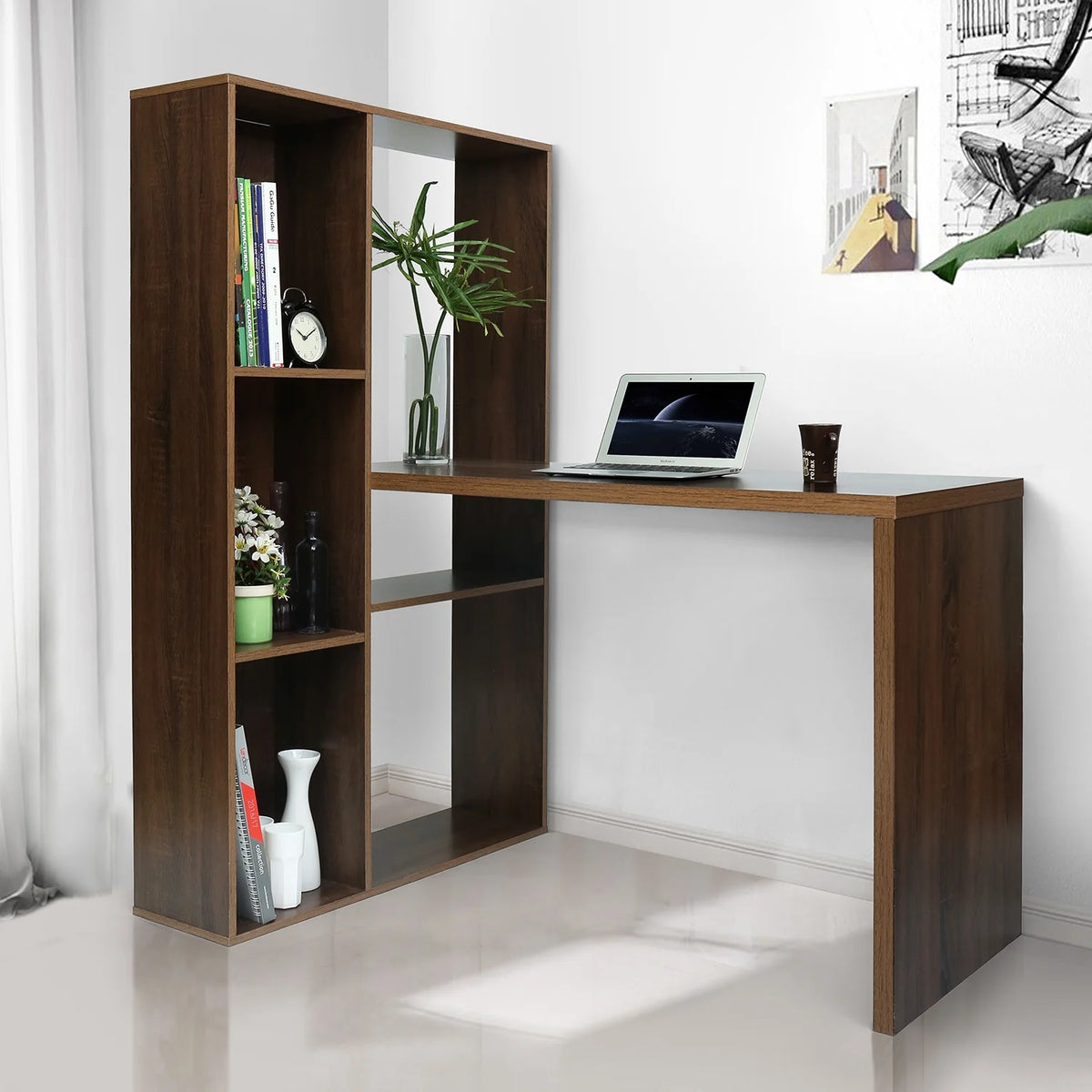 2 in 1 Computer Desk L-Shape Desktop with Shelves S91532