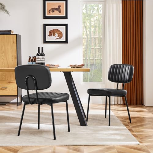 Upholstered Dining Chairs Set of 4 Faux Leather Metal Legs Black L5484