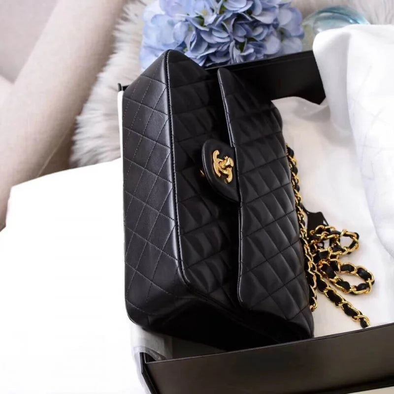Black Medium Lambskin Leather Flap Bag A78672