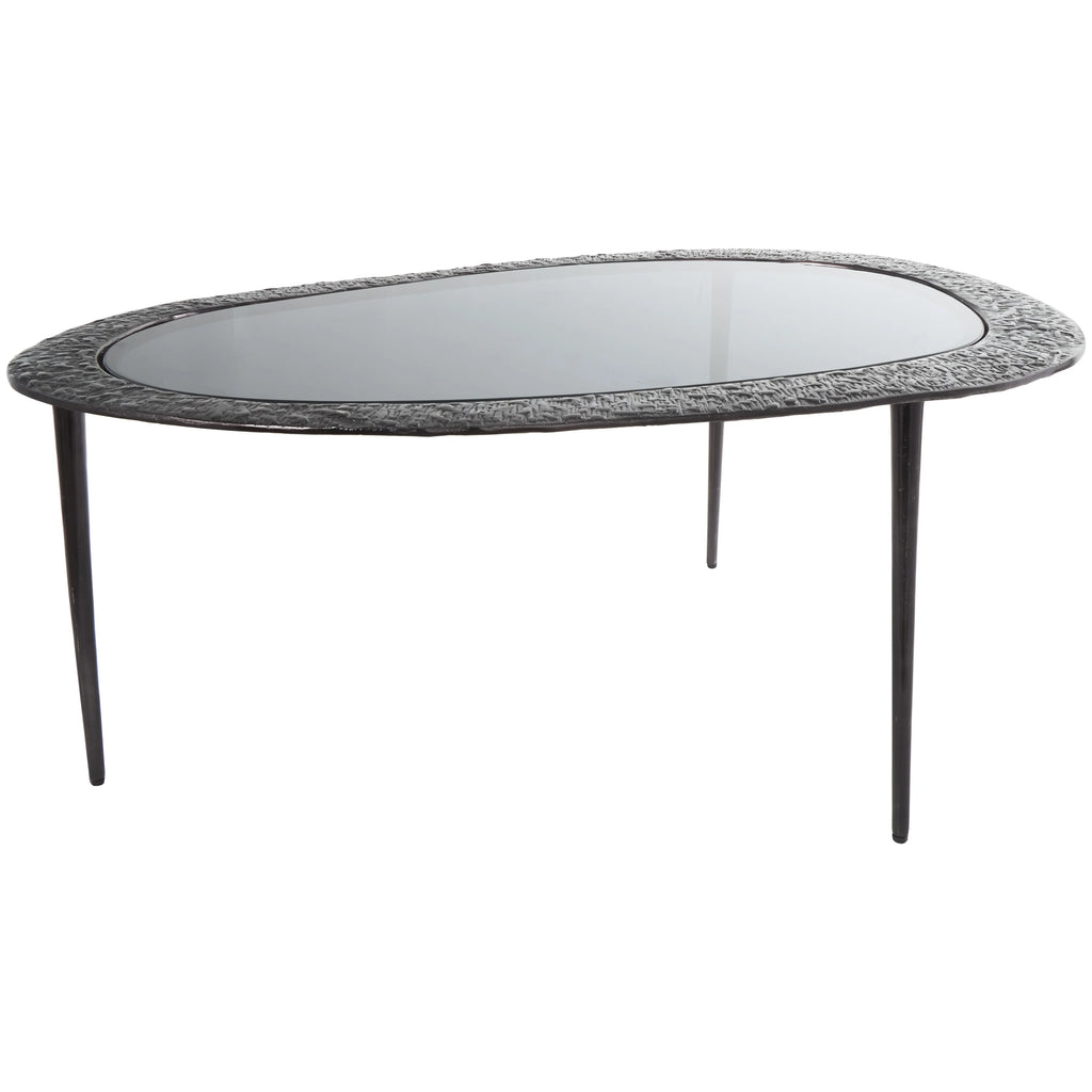 30" x 18" Black Aluminum Oval Coffee Table with Glass Top I3694