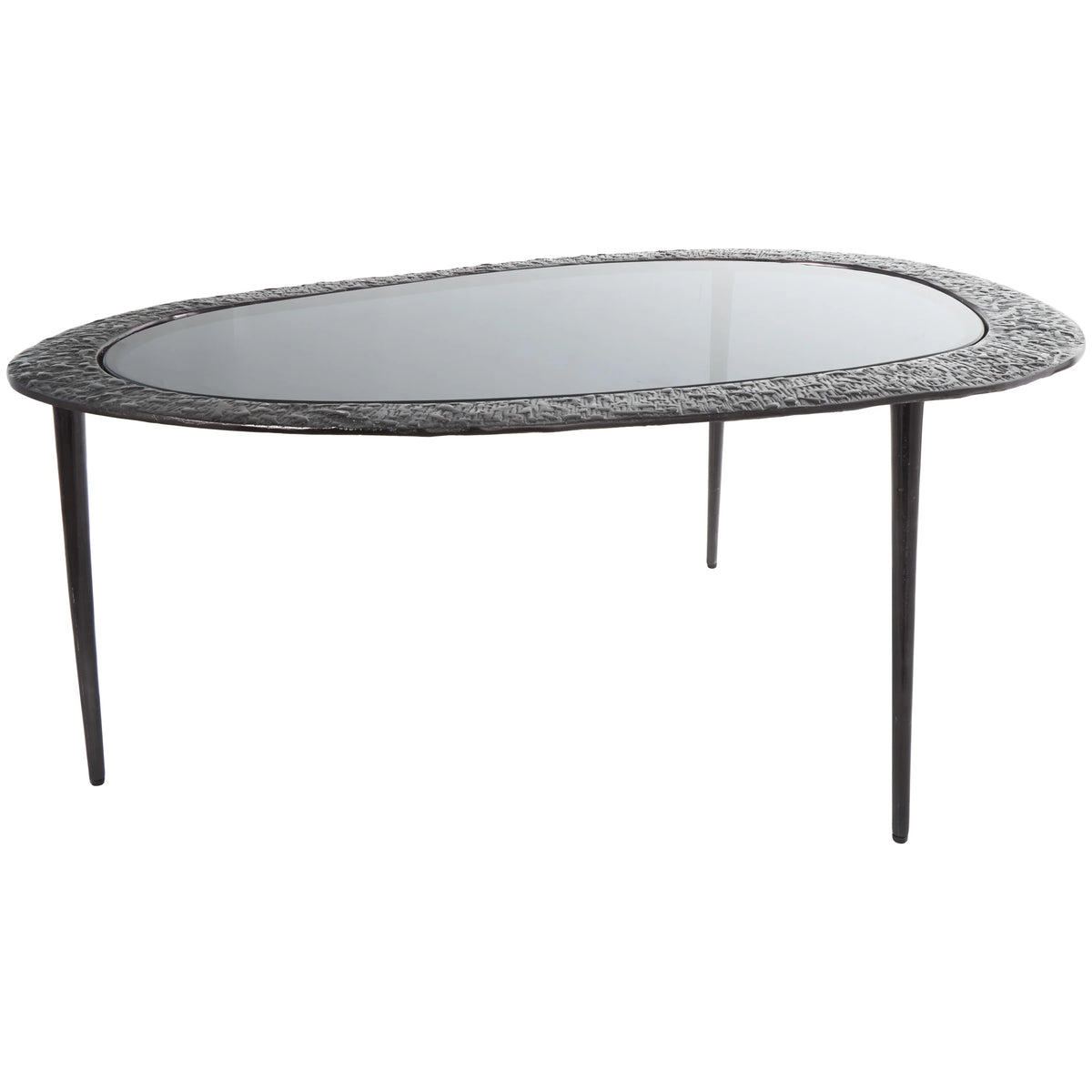 30" x 18" Black Aluminum Oval Coffee Table with Glass Top I3694
