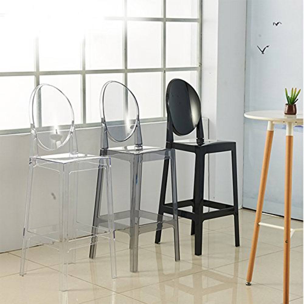 Set of 4 White Plastic Bar Stool Counter Height with Back W736