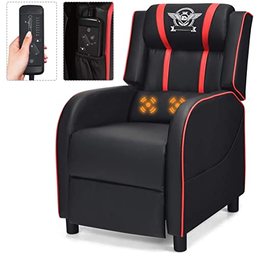 Adjustable Racing Style Massage Recliner Chair with Headrest & Lumbar Pillow C7665