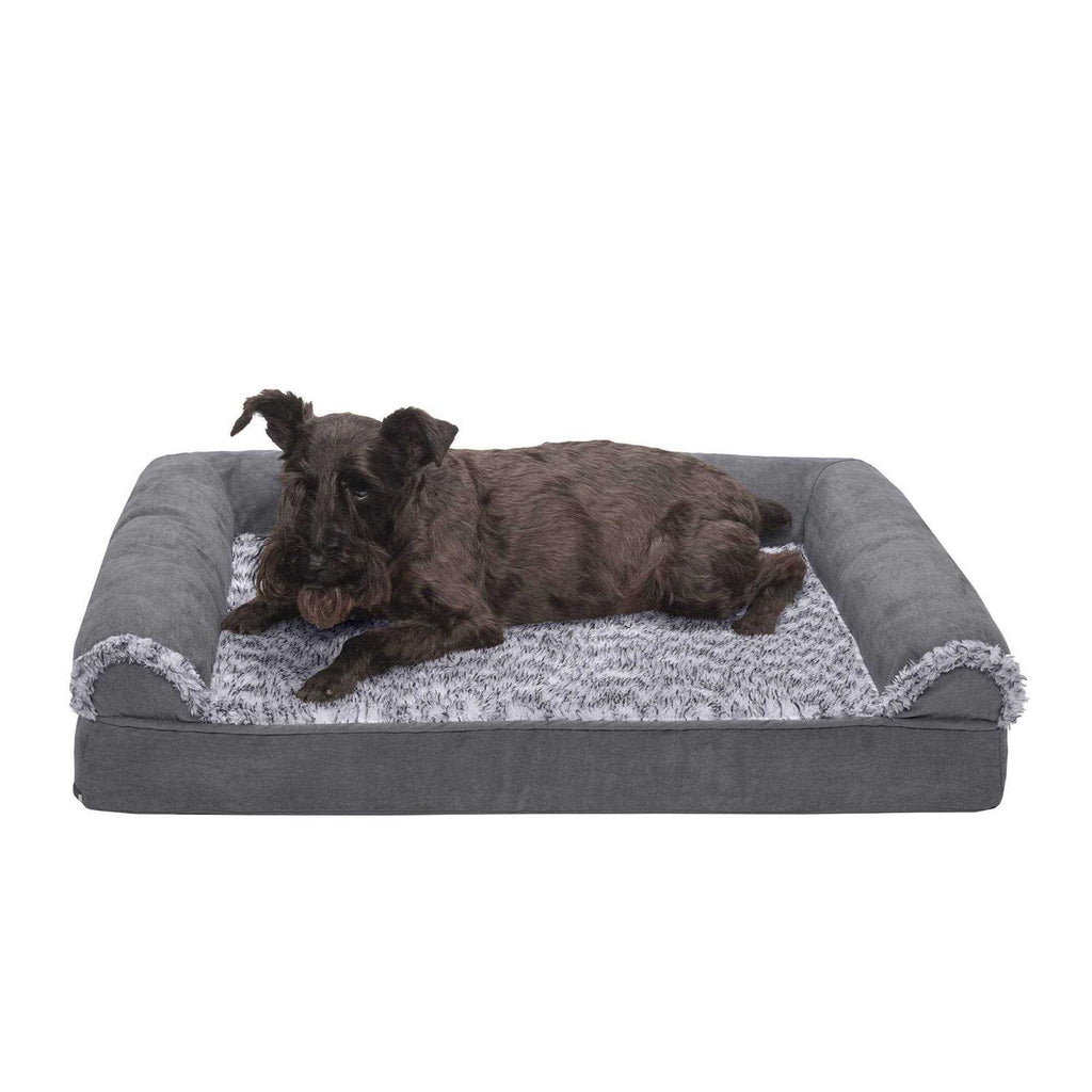 Two-Tone Faux Fur Suede Orthopedic Sofa Dog Bed L406