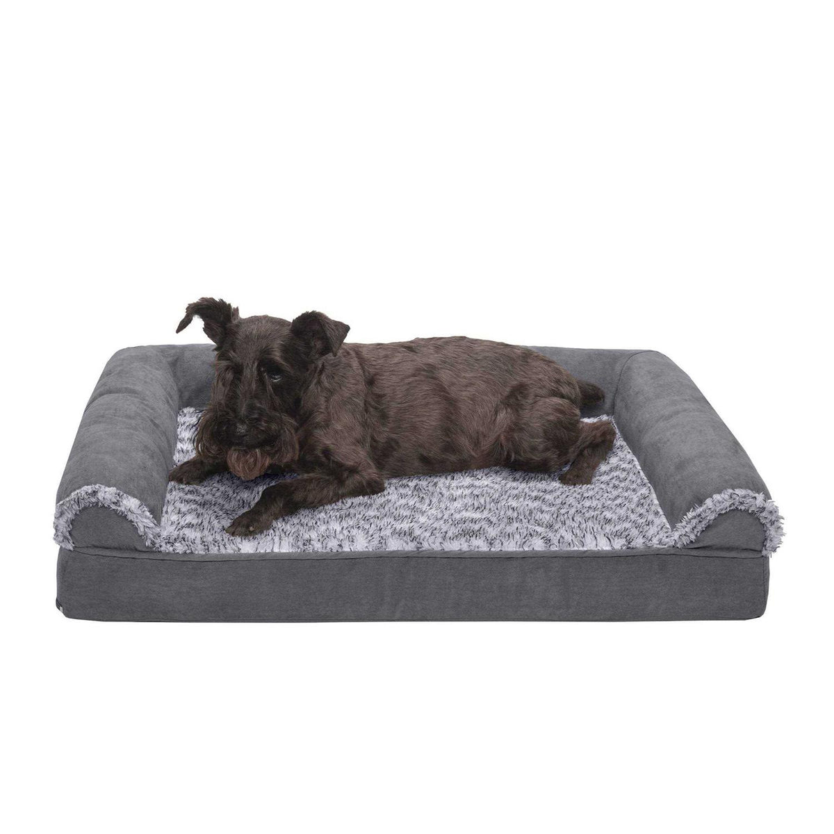 Two-Tone Faux Fur Suede Orthopedic Sofa Dog Bed L406