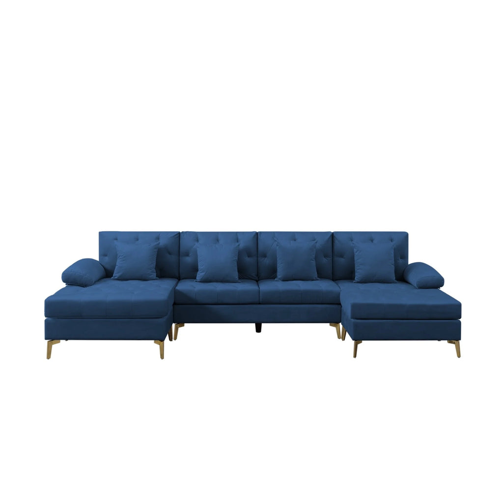 Navy Blue U-Shaped Sectional Sofa with Ottoman T30811