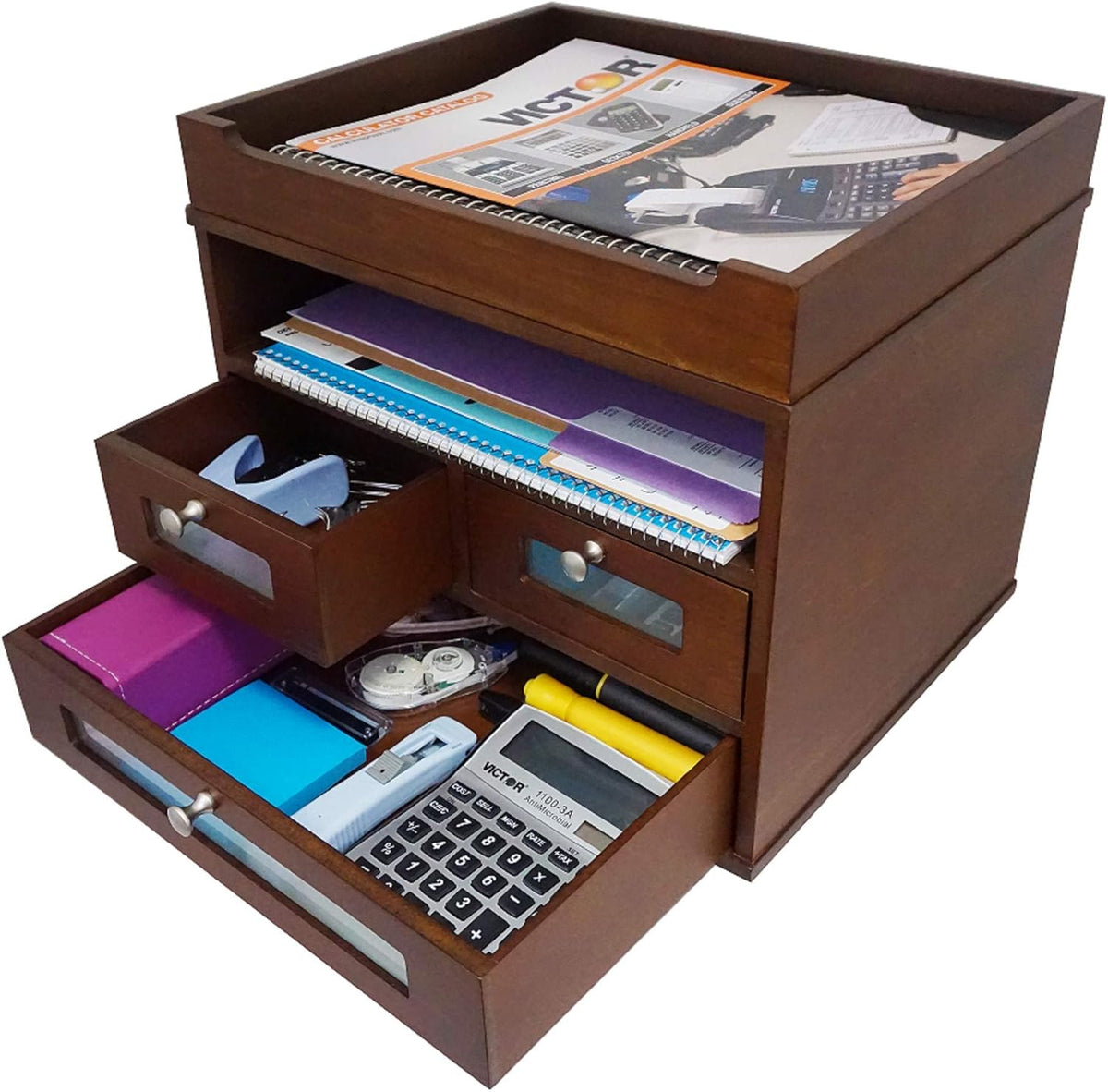 Heritage Wood Desktop Organizer with Three Drawers D49686