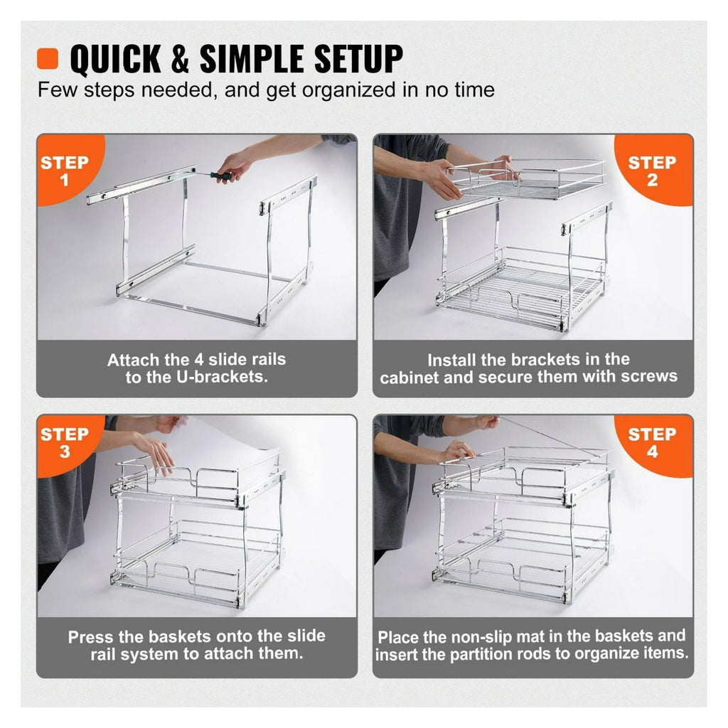 Heavy Duty Chrome Slide Out Cabinet Organizer 14W x 21D T175920