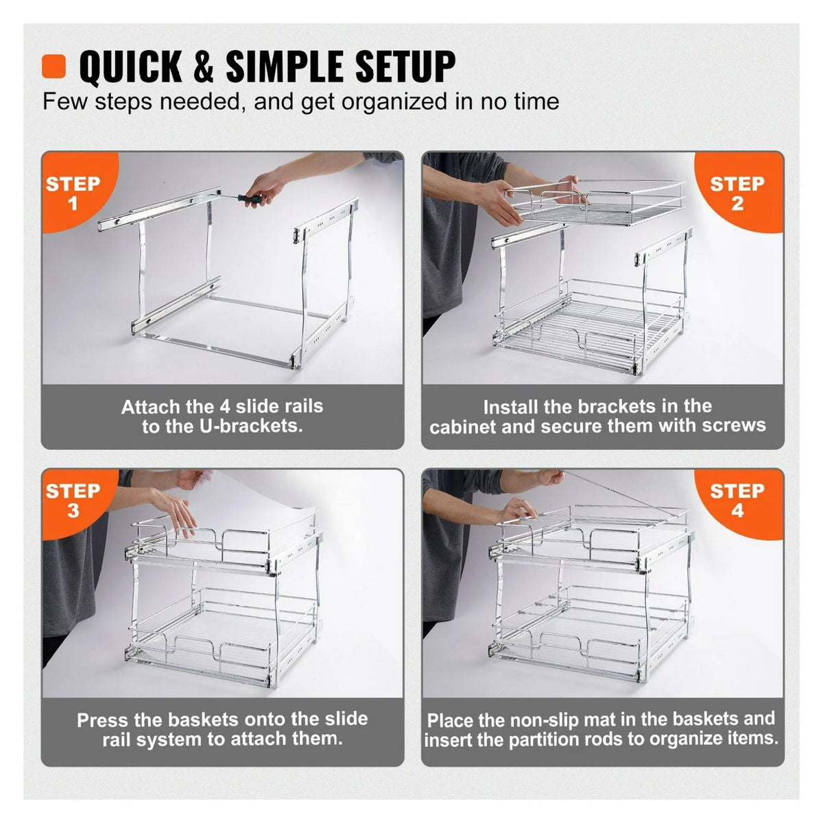 Heavy Duty Chrome Slide Out Cabinet Organizer 14W x 21D T175920