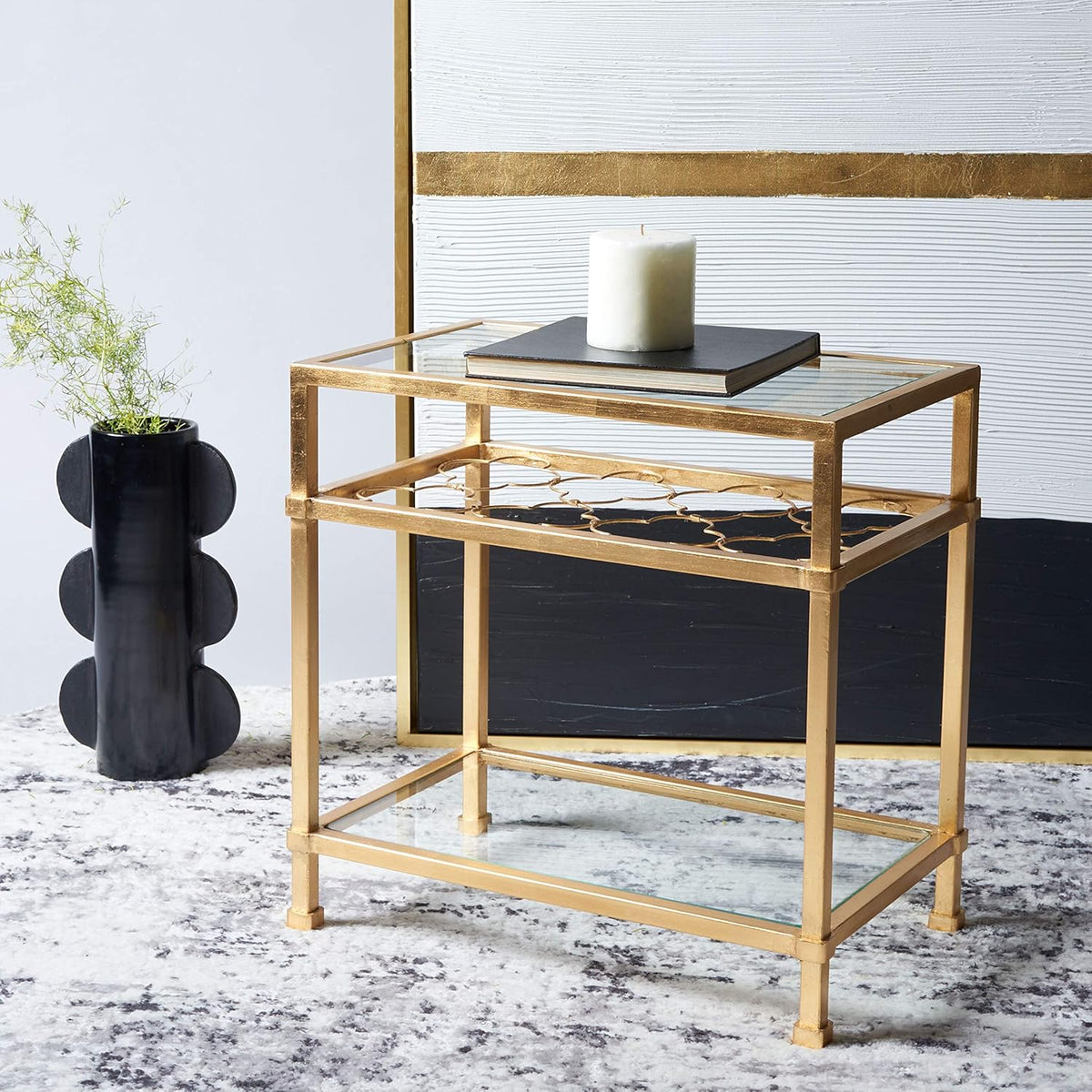 Gold Leaf Glass Side Table U4400