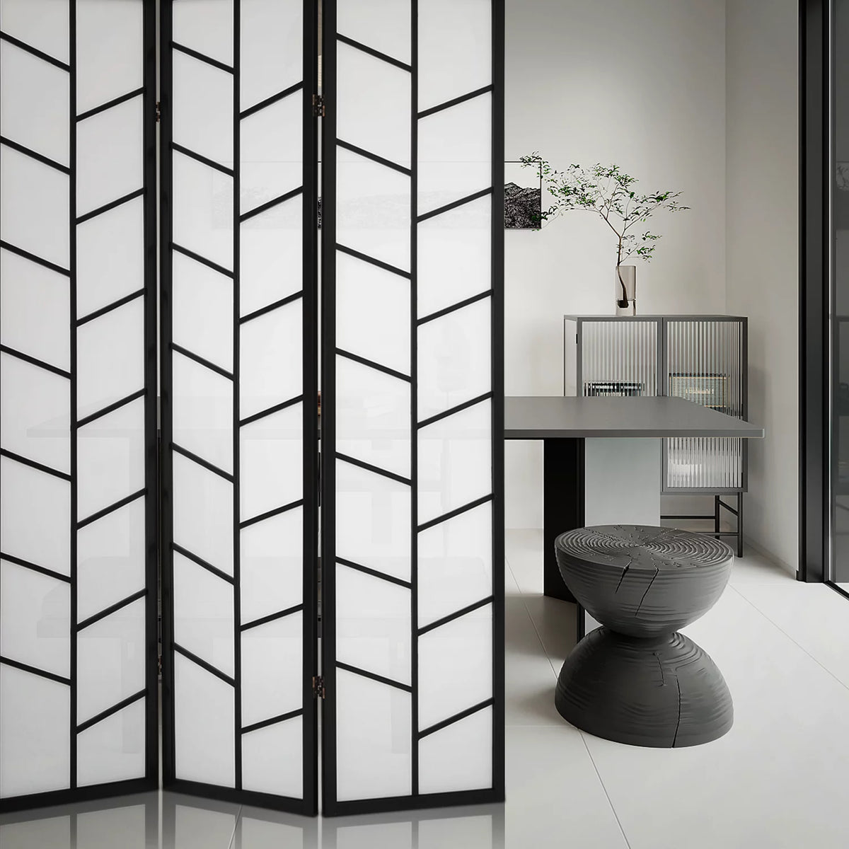 Black 3 Panel Wood Folding Room Divider X751
