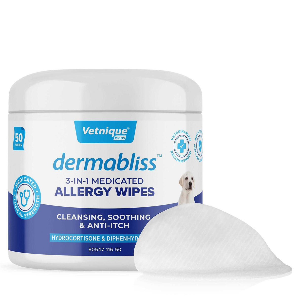 Medicated Hydrocortisone Allergy Cat & Dog Wipes U611