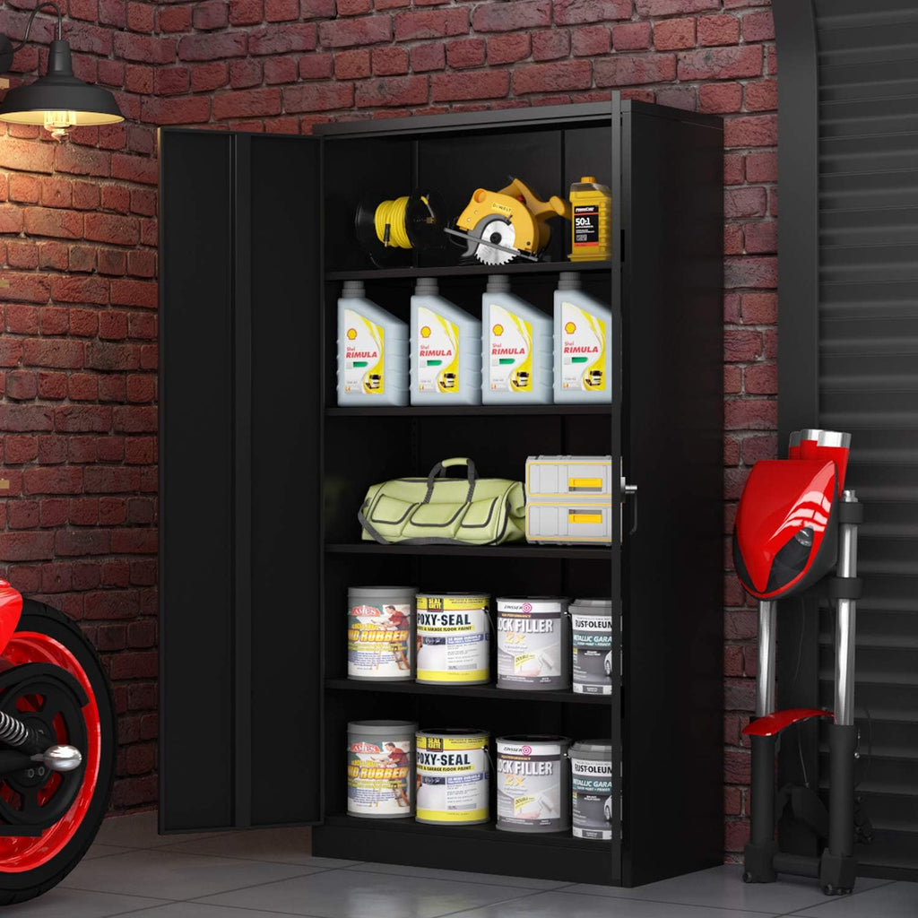 Black Lockable Metal Storage Cabinet with 4 Adjustable Shelves O1747