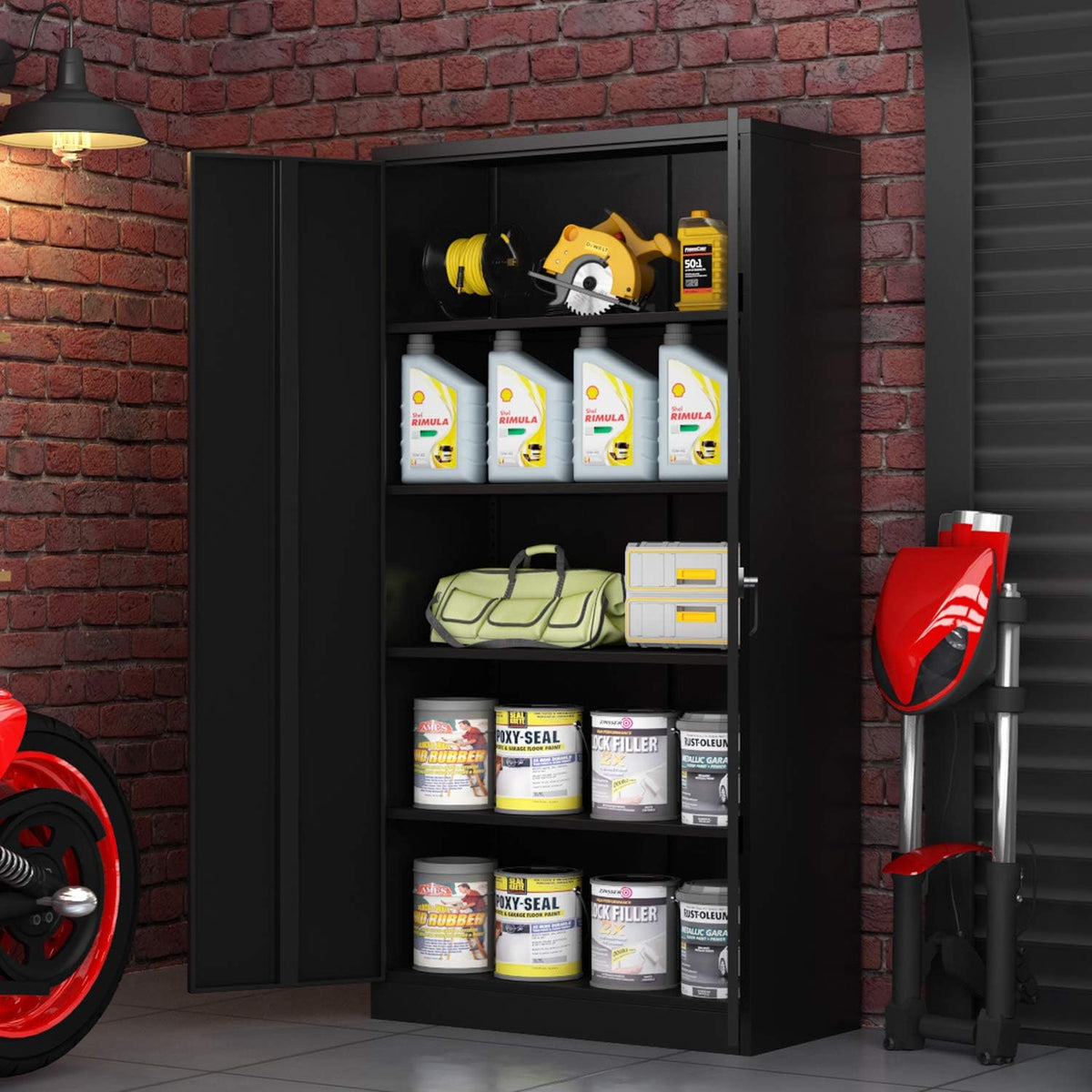 Black Lockable Metal Storage Cabinet with 4 Adjustable Shelves O1747