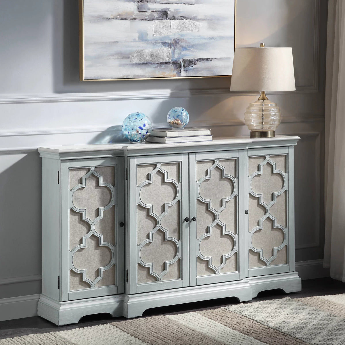 Light Teal Console Table with Door B149061
