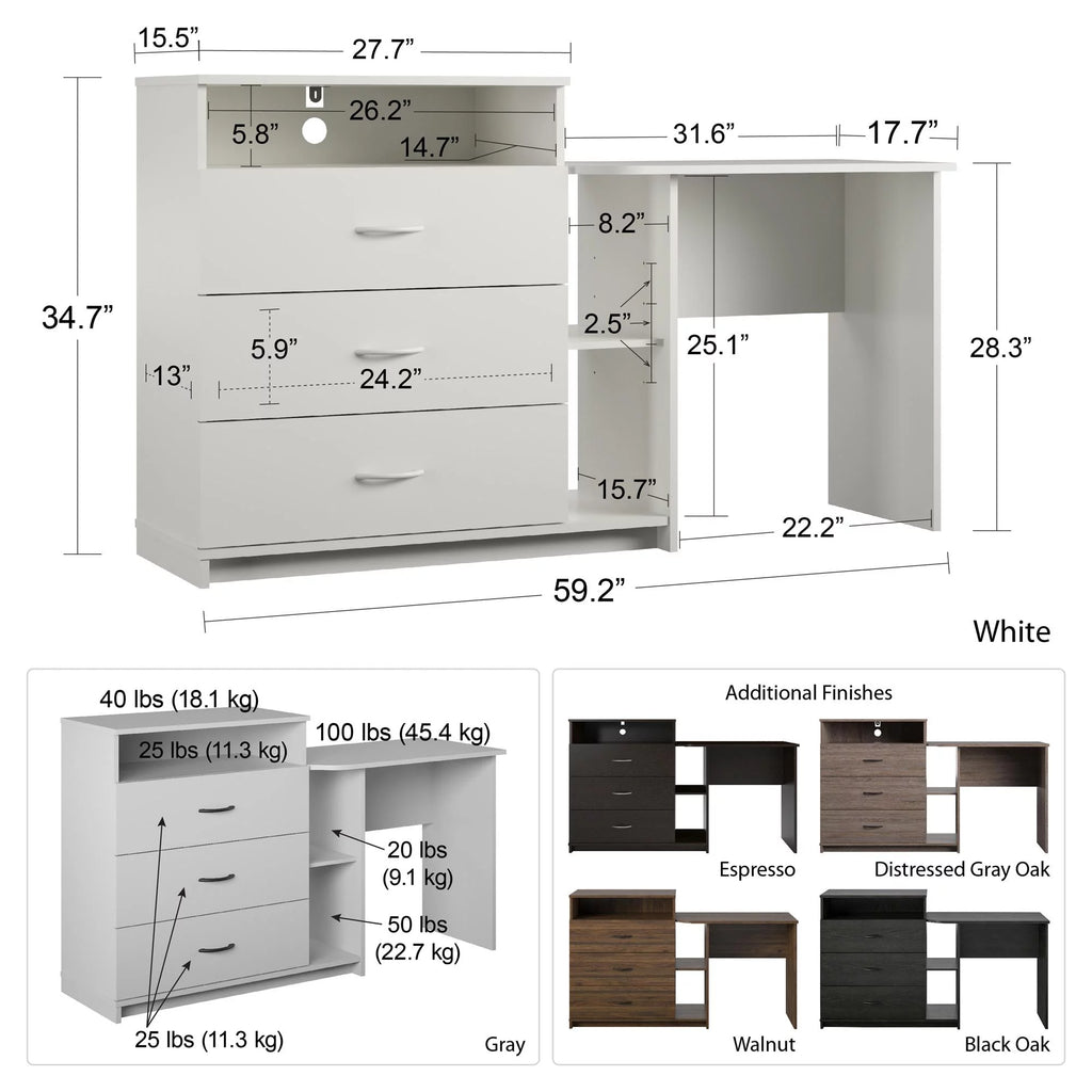 Espresso 3 in 1 Media Dresser and Desk Combo O374