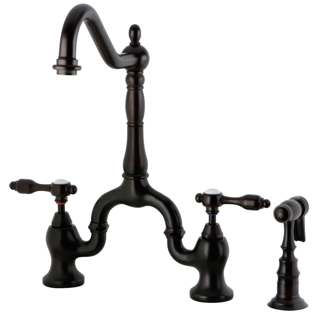 Oil Rubbed Bronze Bridge Kitchen Faucet with Brass Sprayer Y1034