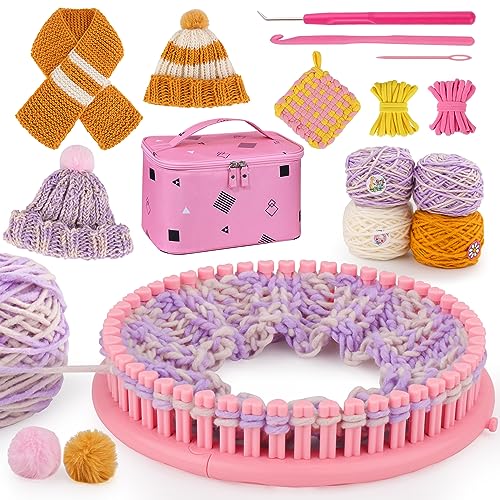 Knitting Loom Kit with Storage Bags Yarns Knitting Tools Pink B1005