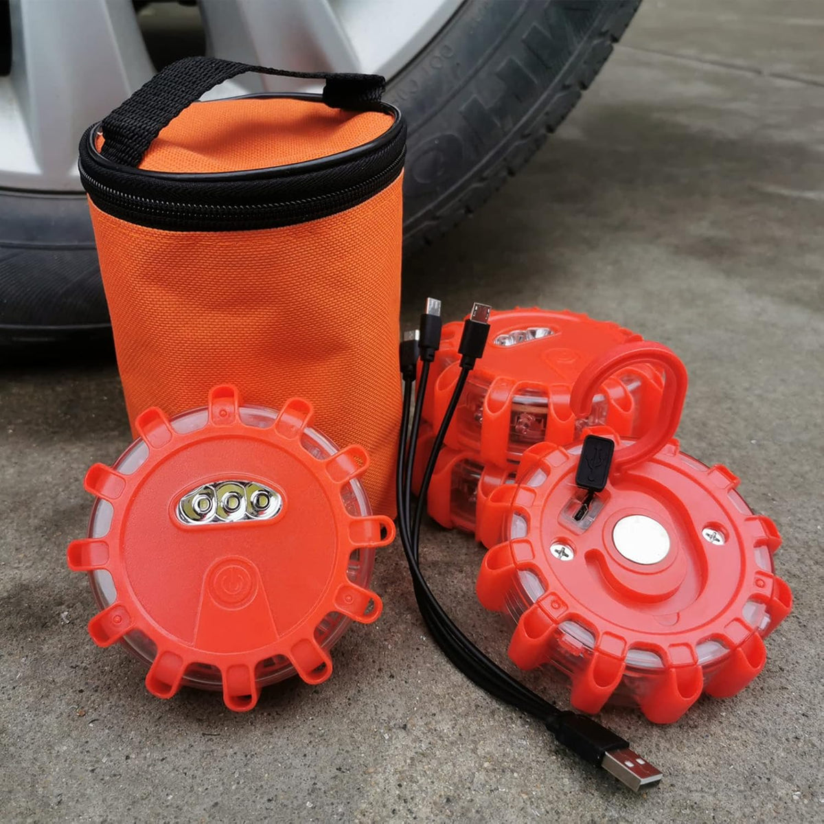 8 Pack Rechargeable LED Road Flares with Magnetic Base J2687