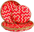 Red & Natural Woven Bamboo Wall Baskets Set of 2 H20263