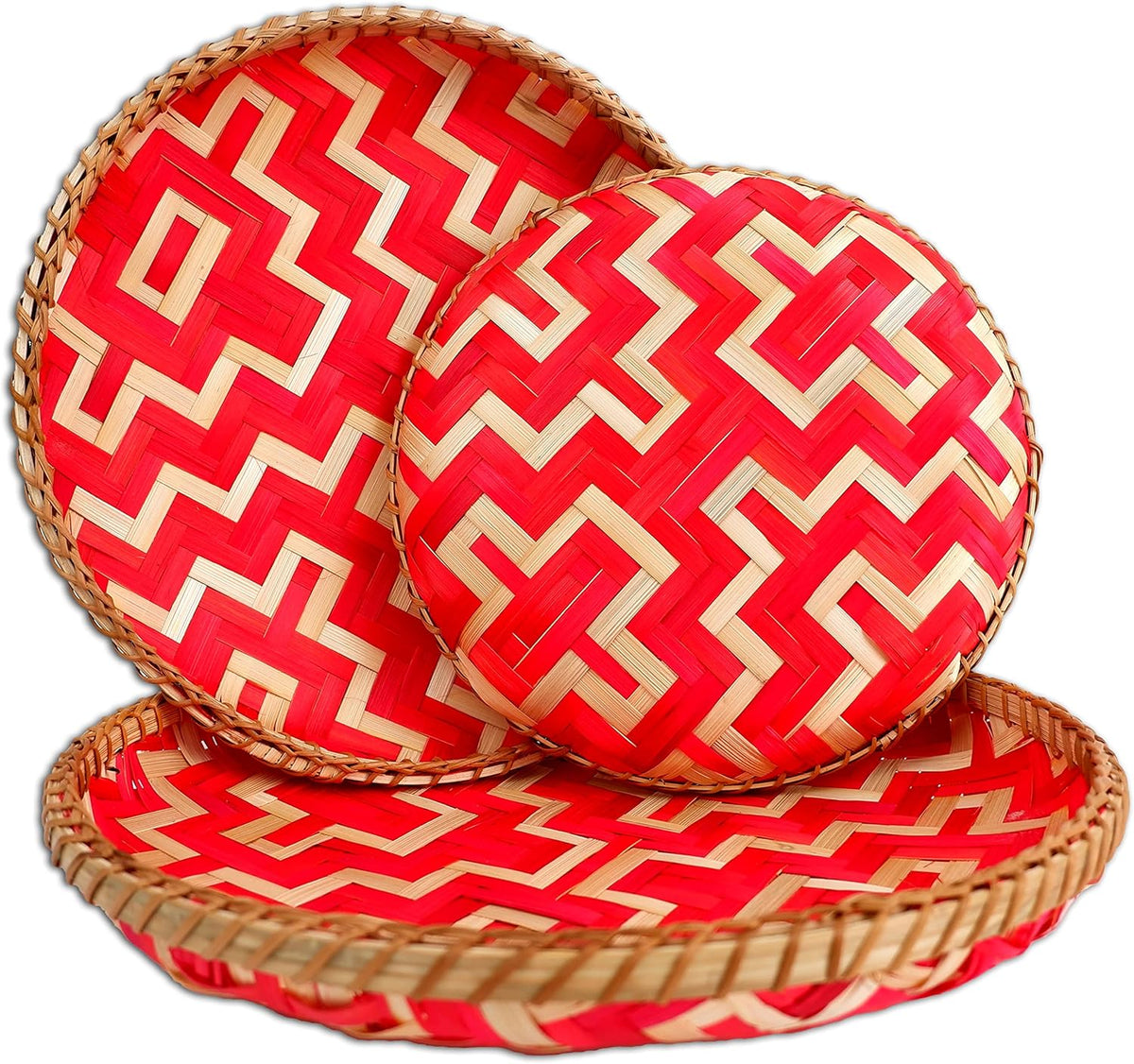Red & Natural Woven Bamboo Wall Baskets Set of 2 H20263